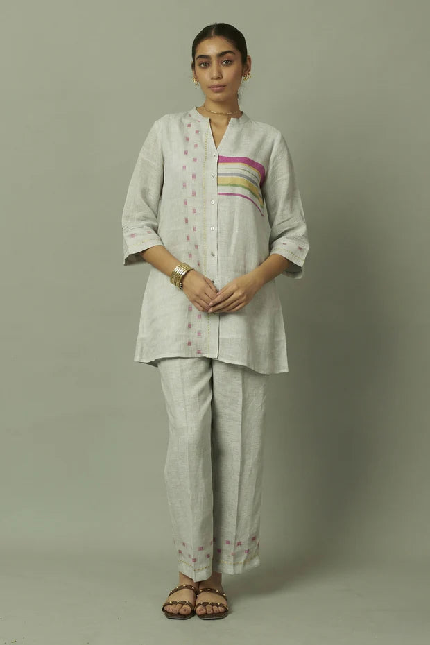 Linen Multi-Stripe Tunic Coord Set