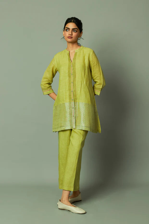 Block Printed Zari Linen Co ord set