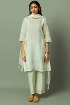 Block Printed Sliver Zari Linen Kurta set