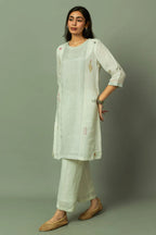 Block Printed Sliver Zari Linen Kurta set