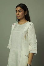 Block Printed Sliver Zari Linen Kurta set