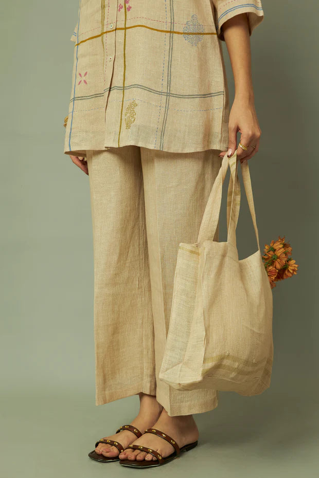Modern Grid Block Printed Gauze Linen Co ord Set