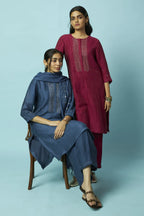 Textured Silk-Linen Tunic Set with Khat Pita Placket