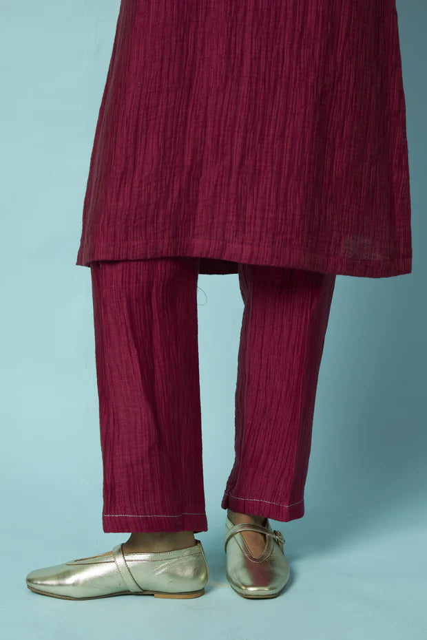 Textured Silk-Linen Tunic Set with Khat Pita Placket