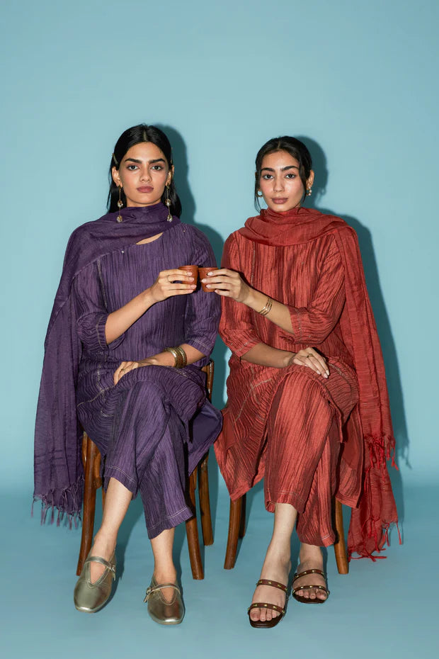 Khat Pita Embroidered Silk Linen Festive Kurta Set