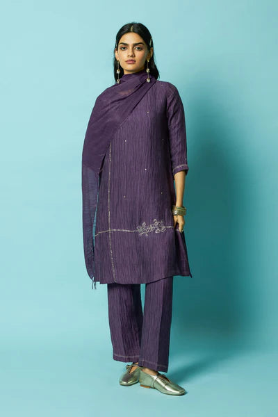 Khat Pita Embroidered Silk Linen Festive Kurta Set