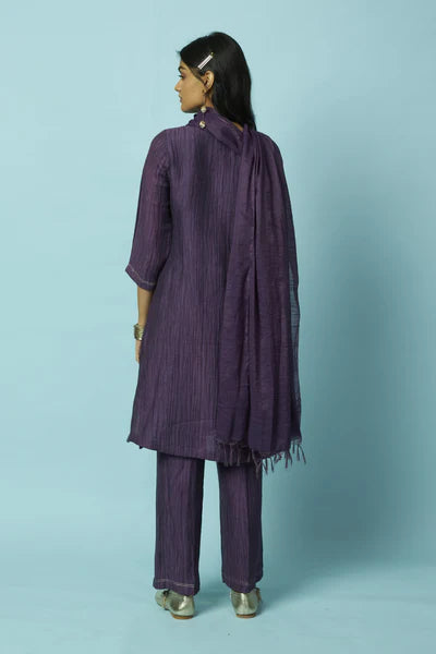 Khat Pita Embroidered Silk Linen Festive Kurta Set