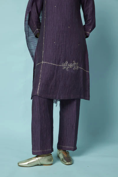 Khat Pita Embroidered Silk Linen Festive Kurta Set